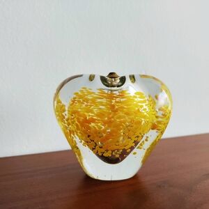 Heart Art Glass Sculpture Yellow Lamp Oil